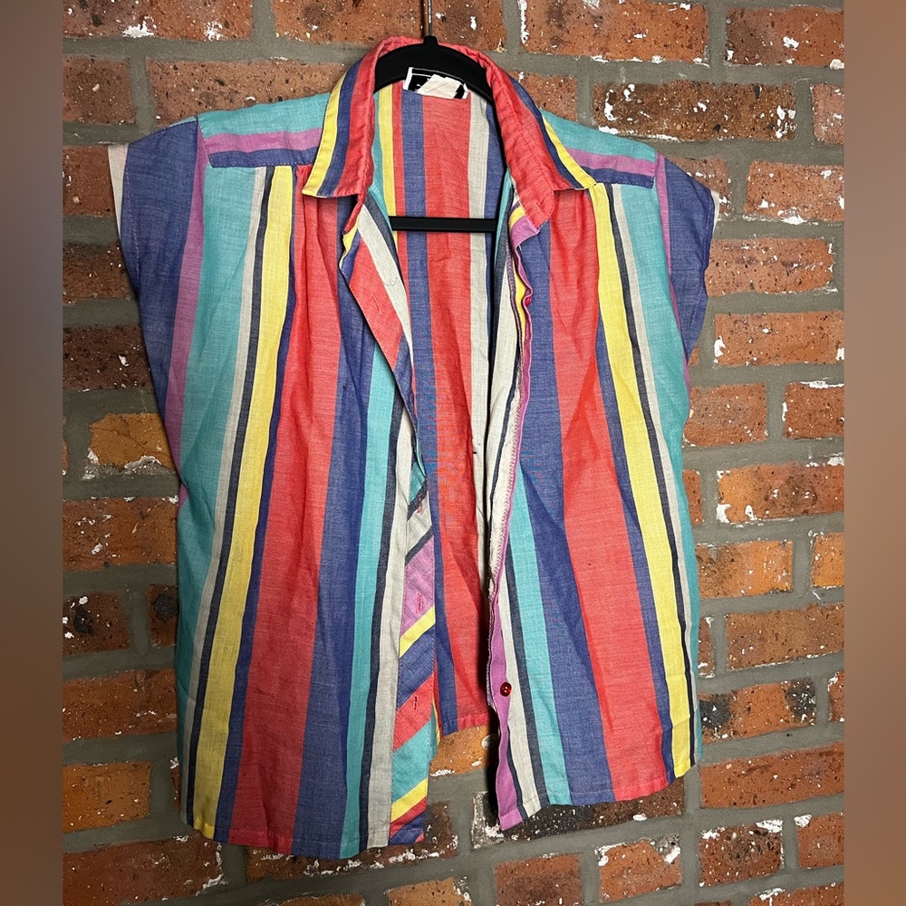 Vintage Retro Striped Rainbow Pastel Summer Shirt Sz Small